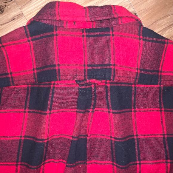 Red Black Plaid Flannel Shirt Button Front Long Sleeve Size Small - Picture 9 of 9